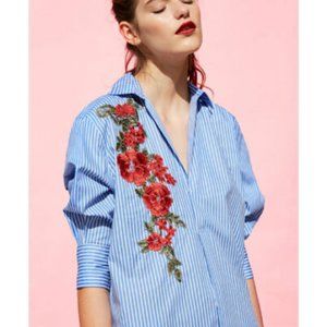ZARA Shirt Style Dress with floral patch, S